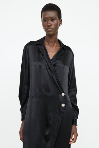 Ganni Satin Embellished Wrap Dress