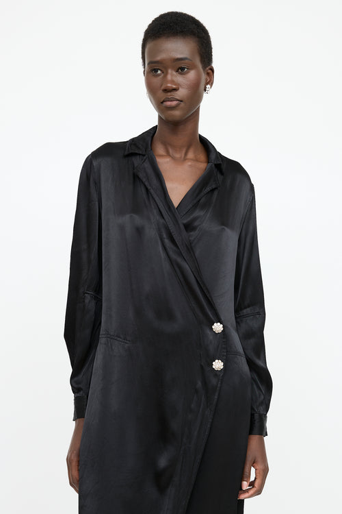 Ganni Satin Embellished Wrap Dress