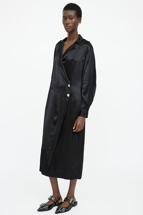 Ganni Satin Embellished Wrap Dress