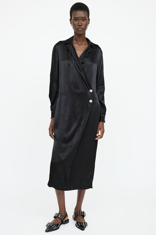 Ganni Satin Embellished Wrap Dress