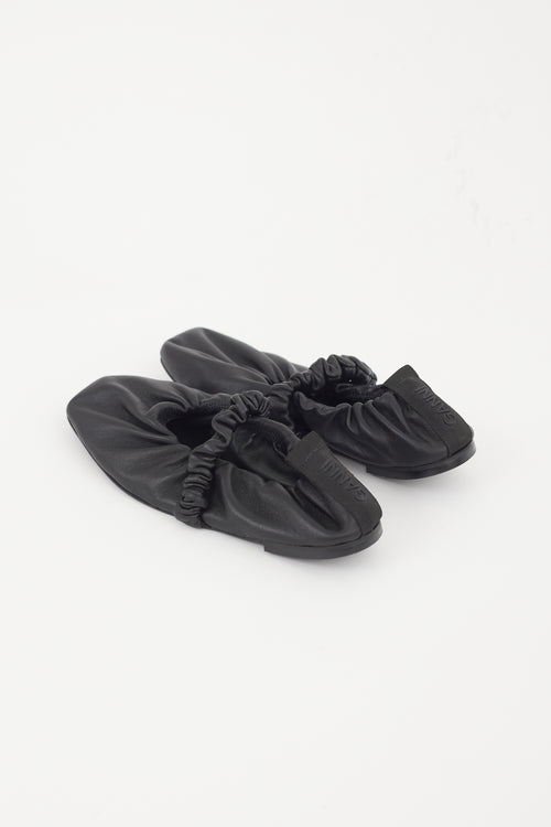 Ganni Black Scrunched Leather Ballet Flat