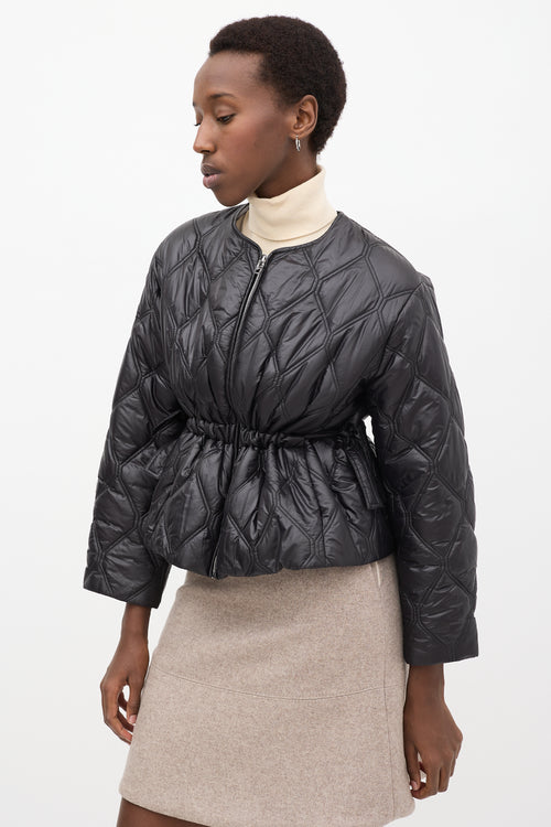 Black Shiny Quilted Jacket