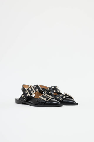 Ganni Patent Feminine Buckle Flat