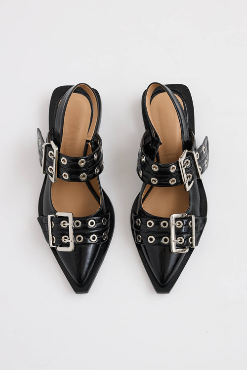 Ganni Patent Feminine Buckle Flat