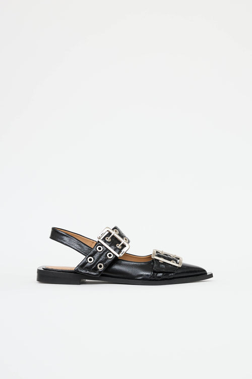 Ganni Patent Feminine Buckle Flat