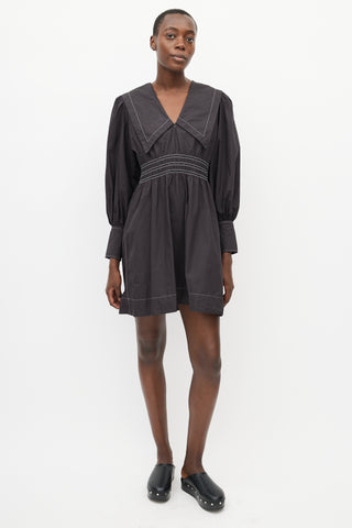 Ganni Black & White Contrast Stitch Dress