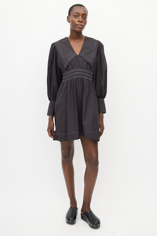 Ganni Black & White Contrast Stitch Dress