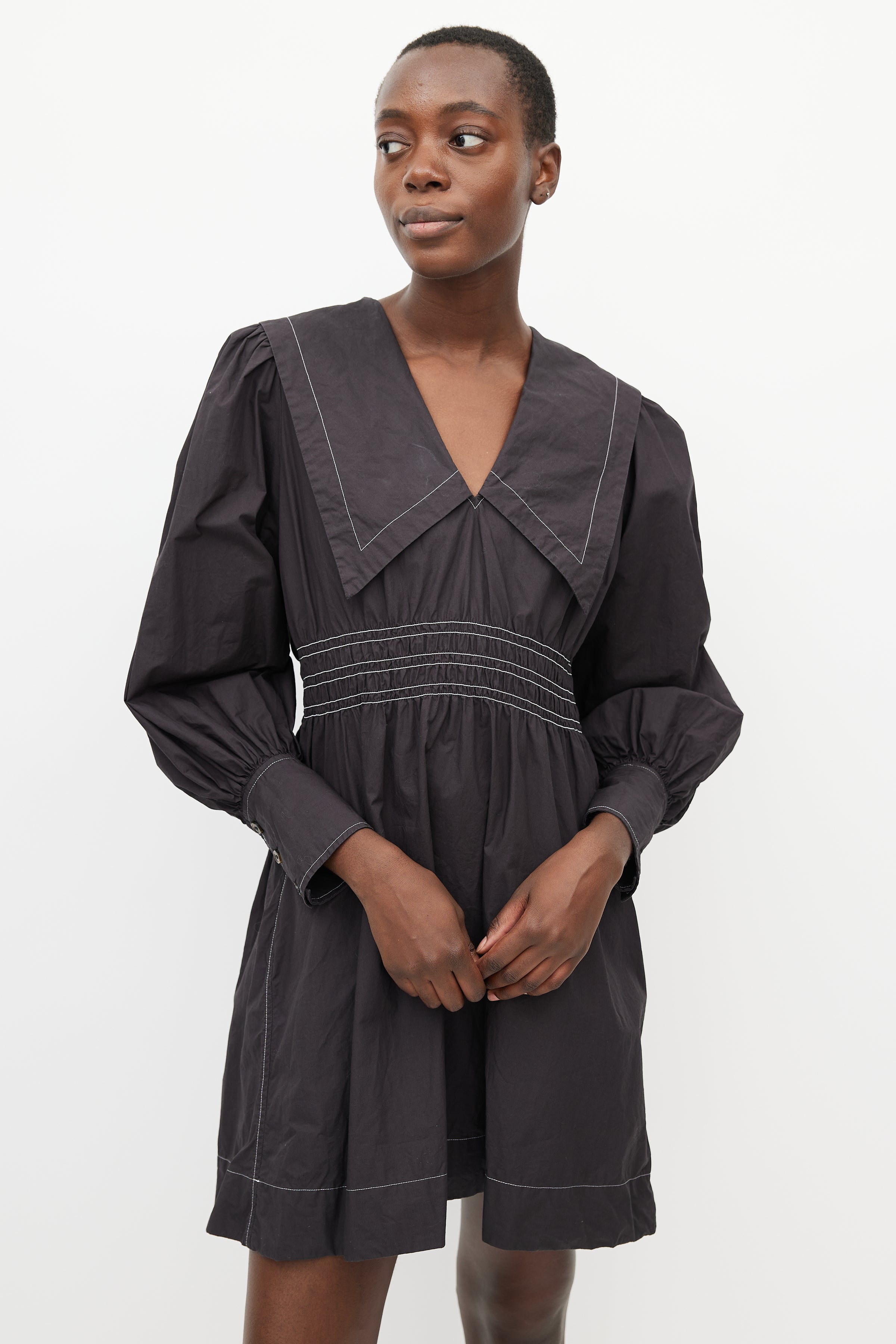 Ganni // Black & White Contrast Stitch Dress – VSP Consignment