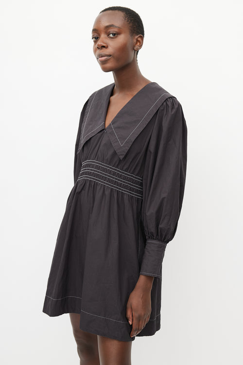 Ganni Black & White Contrast Stitch Dress