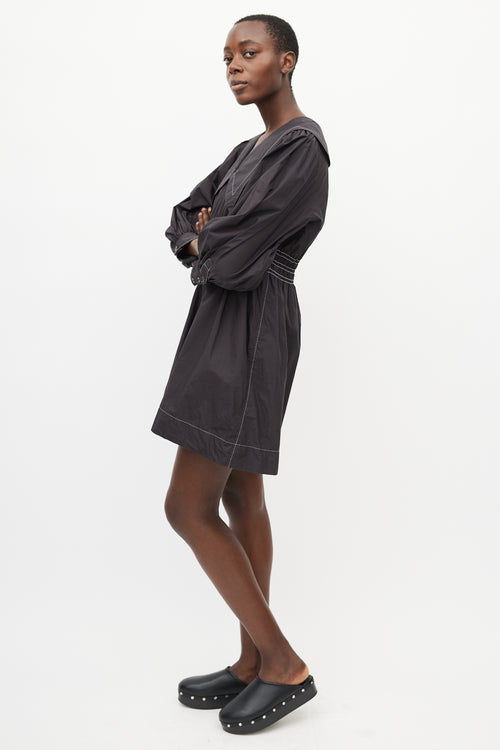 Ganni Black & White Contrast Stitch Dress