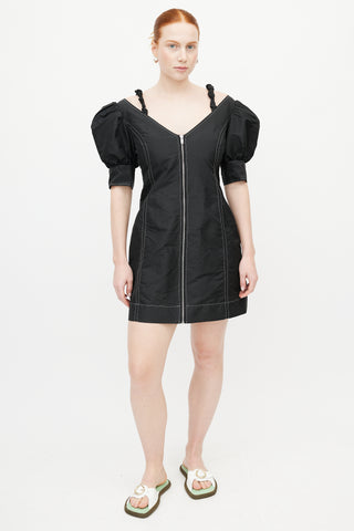 Ganni Black Nylon Contrast Stitch Dress