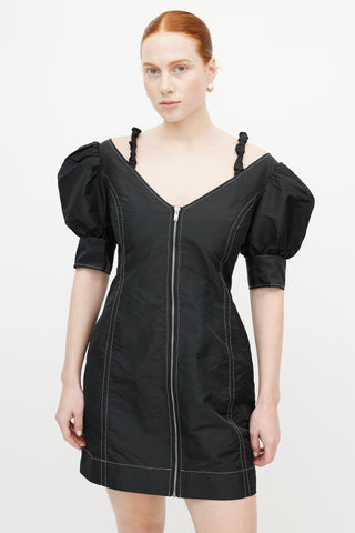 Ganni Black Nylon Contrast Stitch Dress