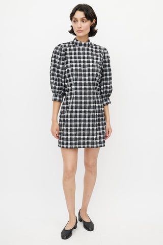 Ganni Black & White Metallic Plaid Dress