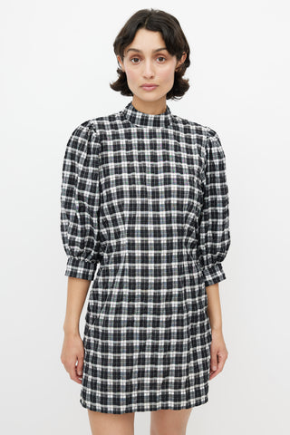 Ganni Black & White Metallic Plaid Dress