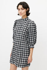 Ganni Black & White Metallic Plaid Dress