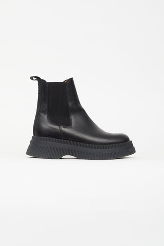Ganni Black Leather Creepers Chelsea Ankle Boot