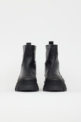 Ganni Black Leather Tubular Ankle Boot