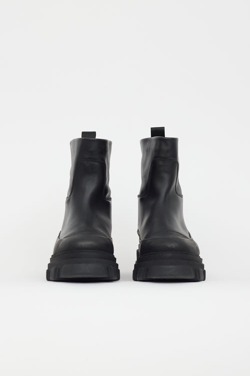 Ganni Black Leather Tubular Ankle Boot
