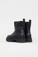 Ganni Black Leather Tubular Ankle Boot