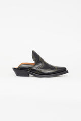 Ganni Black & Yellow Contrast Stitch Western Mule