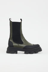 Ganni Black & Green Leather Chelsea Boot