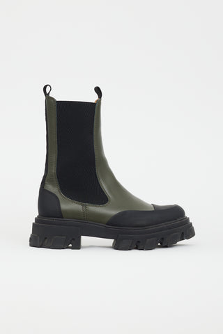 Ganni Black & Green Leather Chelsea Boot