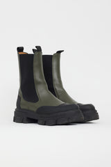 Ganni Black & Green Leather Chelsea Boot