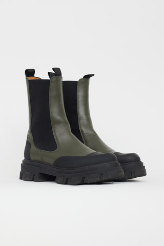 Ganni Black & Green Leather Chelsea Boot