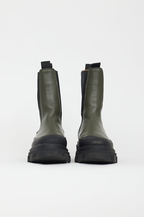 Ganni Black & Green Leather Chelsea Boot