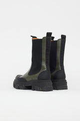 Ganni Black & Green Leather Chelsea Boot