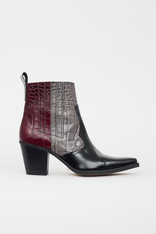 Ganni Black & Multi Embossed Leather Western Boot