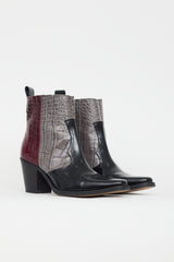 Ganni Black & Multi Embossed Leather Western Boot