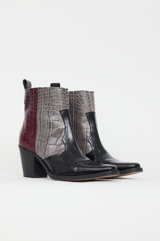 Ganni Black & Multi Embossed Leather Western Boot