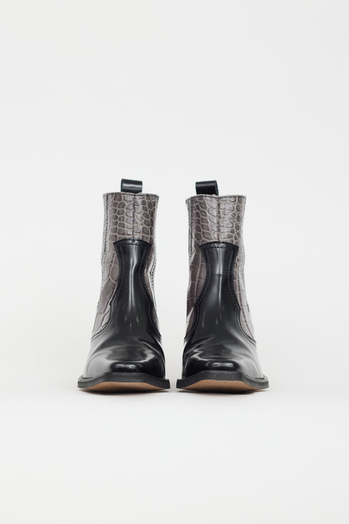 Ganni Black & Multi Embossed Leather Western Boot