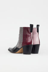 Ganni Black & Multi Embossed Leather Western Boot