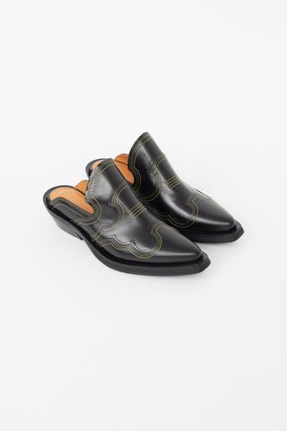 Ganni Black & Yellow Contrast Stitch Western Mule