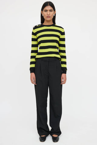 Ganni Cashmere Striped Jewel Snap Knit Sweater