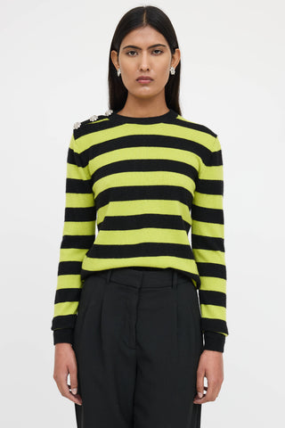 Ganni Cashmere Striped Jewel Snap Knit Sweater