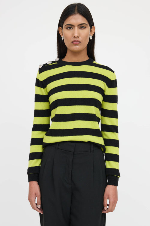 Ganni Cashmere Striped Jewel Snap Knit Sweater