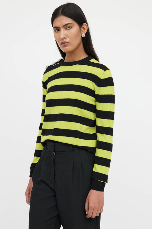 Ganni Cashmere Striped Jewel Snap Knit Sweater