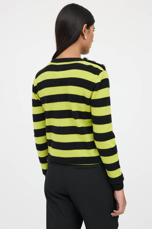 Ganni Cashmere Striped Jewel Snap Knit Sweater