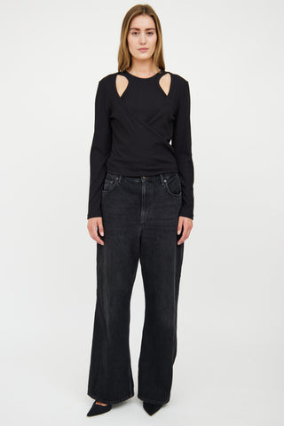 Ganni Black Ribbed Layered & Tied Top