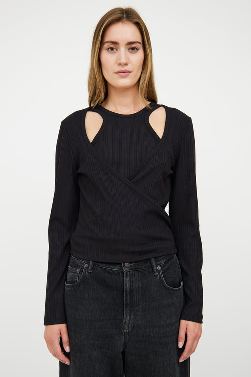 Ganni Black Ribbed Layered & Tied Top