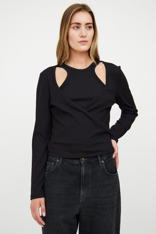 Ganni Black Ribbed Layered & Tied Top