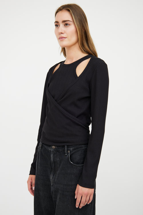 Ganni Black Ribbed Layered & Tied Top