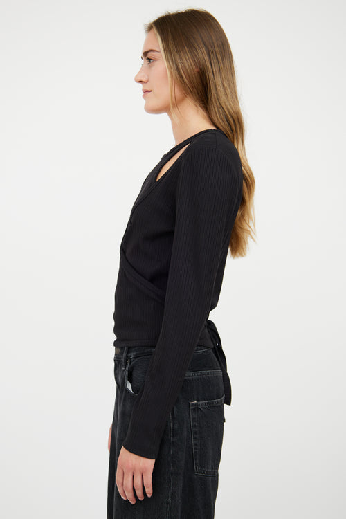 Ganni Black Ribbed Layered & Tied Top