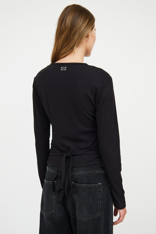 Ganni Black Ribbed Layered & Tied Top