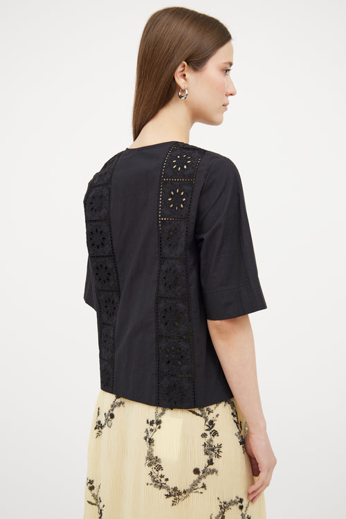 Ganni Black Eyelet Tie Top