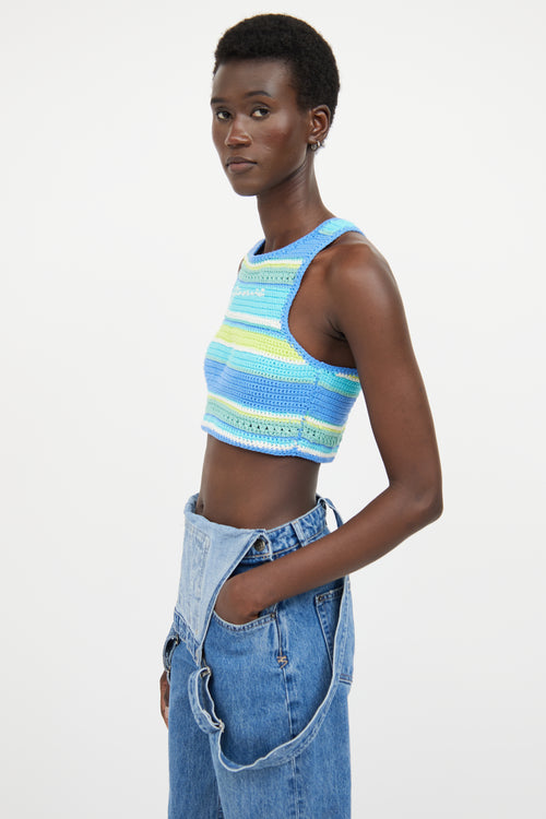 Ganni Blue & Multicolour Striped Racerback Knit Top