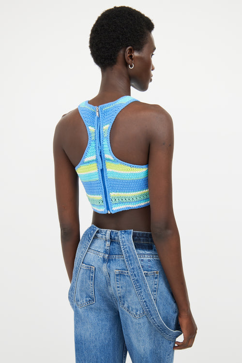 Ganni Blue & Multicolour Striped Racerback Knit Top